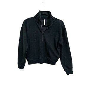 Fabletics Sweater Size XS Womens Black Long Sleeve Quarter Zip Collared Pockets